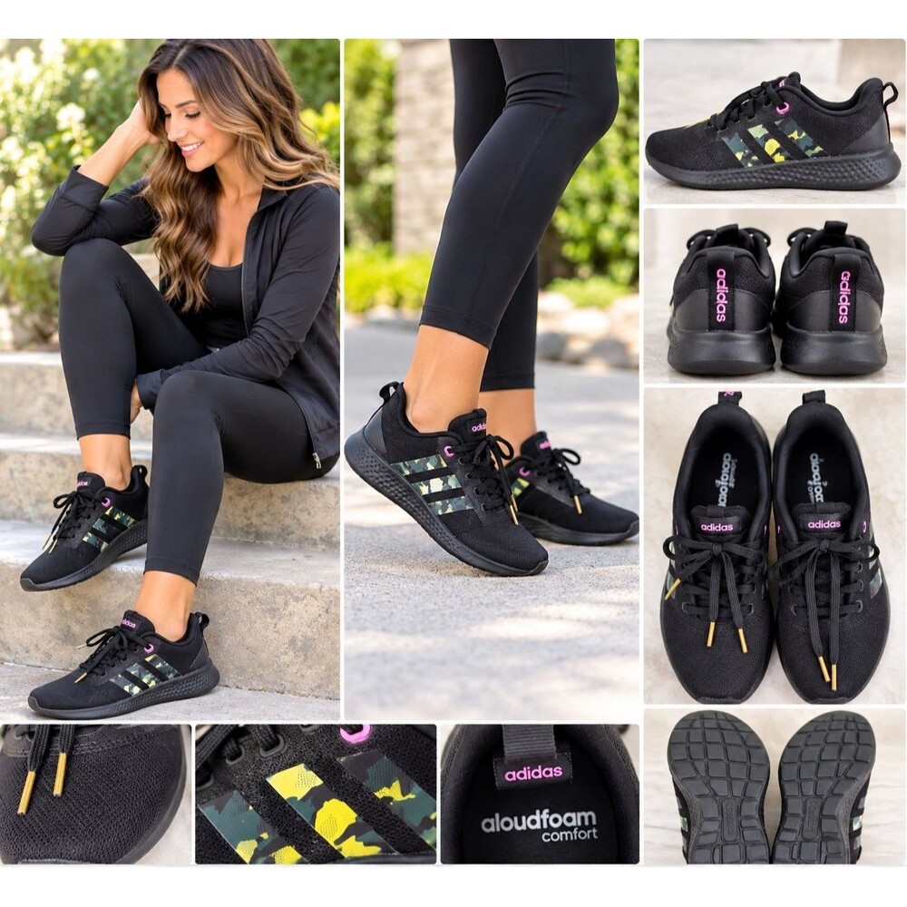 Adidas Puremotion Black Camo Running Shoes Women's Size 10 GY2279 Cloudfoam